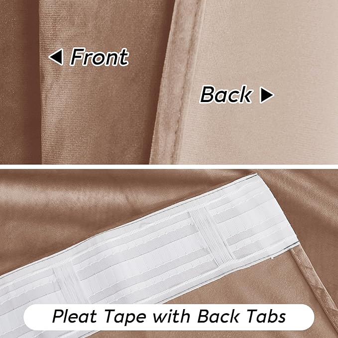 RYB HOME Back Tab Velvet Curtains with Hook Tape, Thermal Insulated Privacy Protect Decorative Drapes for Living Room Dining Room, Blush, W 52 x L 90 inches, 2 Panels Set