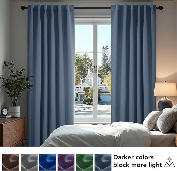 Deconovo Blackout Curtains, Thermal Insulated, W42 x L72 2 Panels, Back Tab, Machine Washable, Room-Darkening Drapes for Bedroom/Living Room Stone Blue