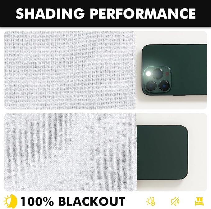 MIULEE 100% Blackout Linen Curtains for Bedroom, Grayish White Solid Luxury Decor Thermal Insulation Room Darkening Drapes for Living Room Nursery Back Tab Rod Pocket 42 x 108 Inches, 2 Panels
