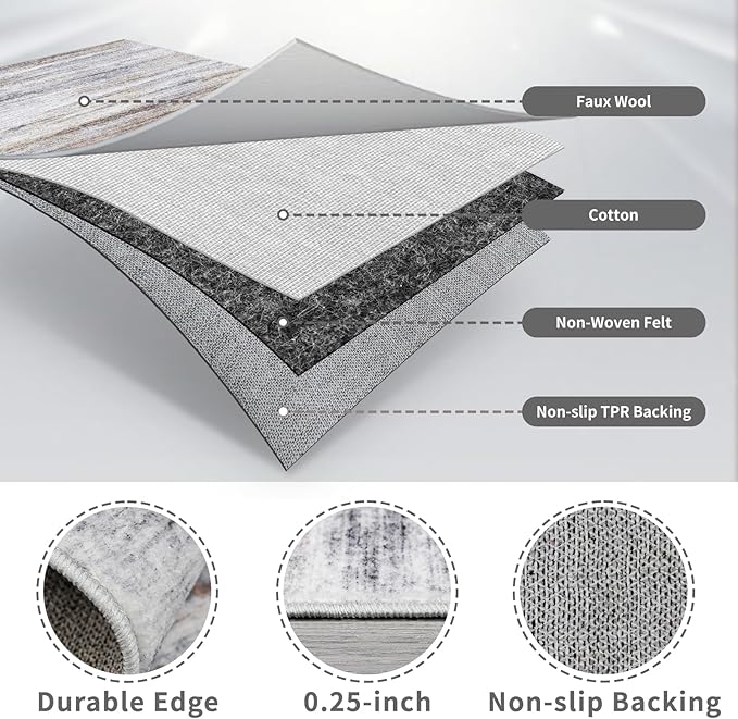 3x16 Washable Hallway Runner Rug: Extra Long Runners for Entryway Living Room Dining Room - Stain and Water Resistant Rugs with Non-Slip Backing - Soft Low-Pile Carpet 16ft Beige Grey