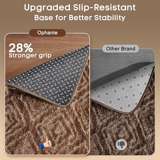Ophanie Brown and White Diamond Striped Rugs for Living Room 5x7, Fluffy Shag Large Fuzzy Plush Soft Carpets, Shaggy Rugs for Bedroom, Carpet for Kids Boys Girls Dorm Nursery Home Decor Aesthetic
