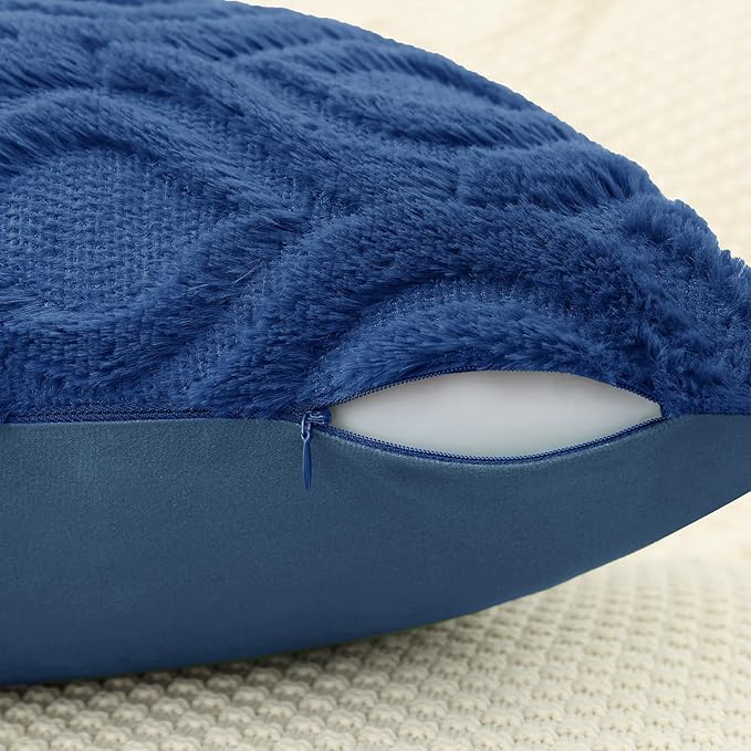 decorUhome Throw Pillow Covers 22x22 Inch Set of 2, Soft Plush Faux Wool Dark Blue Solid Couch Pillow Covers, Accent Euro Sham Farmhouse Neutral Square Pillow Cases for Sofa Bed Living Room