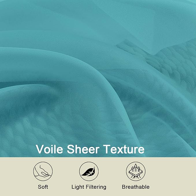 Turquoise Sheer Curtain for Bedroom Living Room 72 Inches Long 2 Panels Set, Solid Soft Airy Light Filtering Sheer Window Curtains, Modern Rod Pocket Door Curtain, 42" Wx72 L Inches