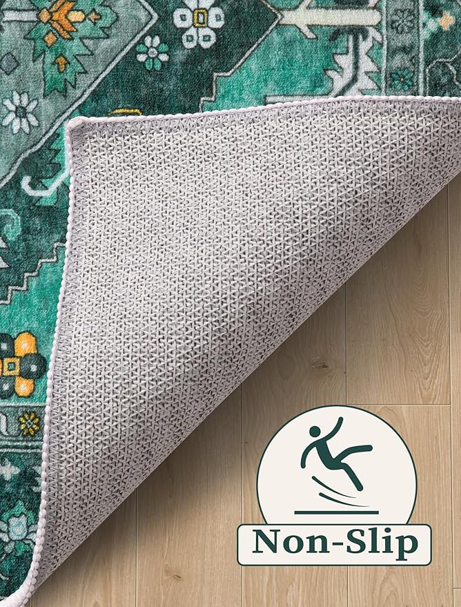SERISSA Boho Washable Runner Rug, 2'6"x10' Long Rug Runner Non-Slip Vintage Teal Hallway Kitchen Stair Runner Rug Ultra Soft Print Distressed Floor Carpet Runner for Bedroom Bathroom Laundry Room