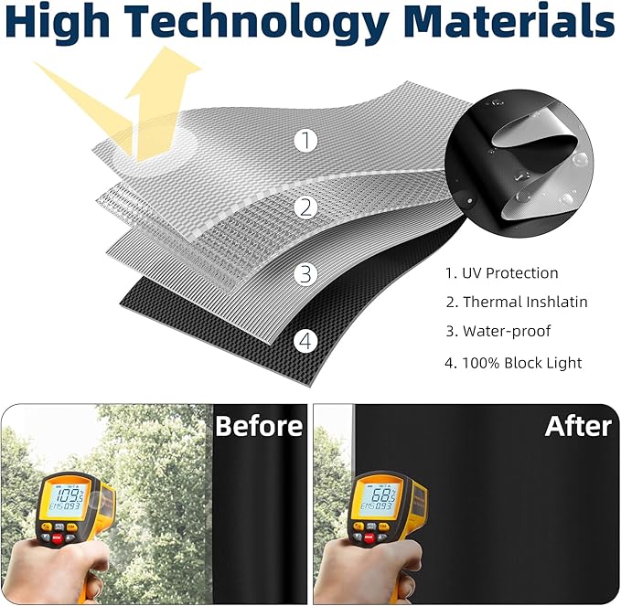 NIGHTON Portable Blackout Curtains 100"×57"Strong Hook and Loop Tape Strips with Adhesive,Black out Shades That can be Cut,100% Blackout Material Blackout Blinds for Baby Nursery or Travel-Black 2Pack