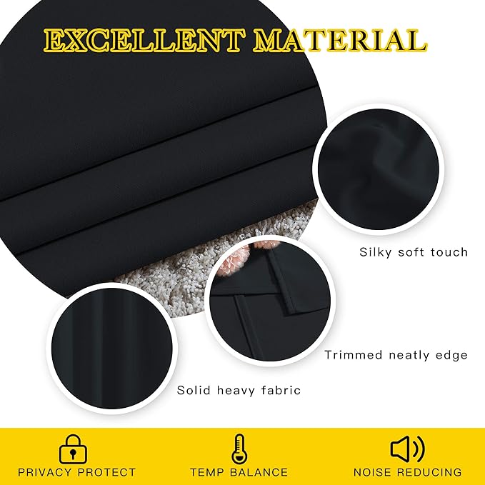 NICETOWN Black Out Curtains 54 inch Long for Bathroom - Easy Care Solid Thermal Insulated Grommet Blackout Window Treatment for Bedroom (2 Panels, W52 x L54)