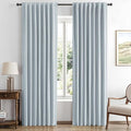 MIULEE 100% Blackout Linen Curtains for Bedroom, Chambray Blue Solid Luxury Decor Thermal Insulation Room Darkening Drapes for Living Room Nursery Back Tab Rod Pocket 42 x 72 Inches, 2 Panels