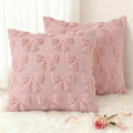 decorUhome Pink Bow Pillow Covers Set of 2 Coquette Aesthetic Cute Preppy Plush Faux Pillowcases for Girly Bedroom or Couch 16x16 Inch
