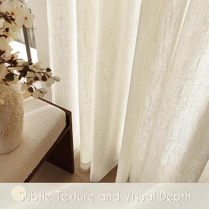 Faux Linen Beige Curtains 108 inches Long for Living Room Rustic Farmhouse Linen Drapes Semi Sheer Burlap Textured Canvas Cloth Curtain Panels Set of 2 Kahki Tan Colored