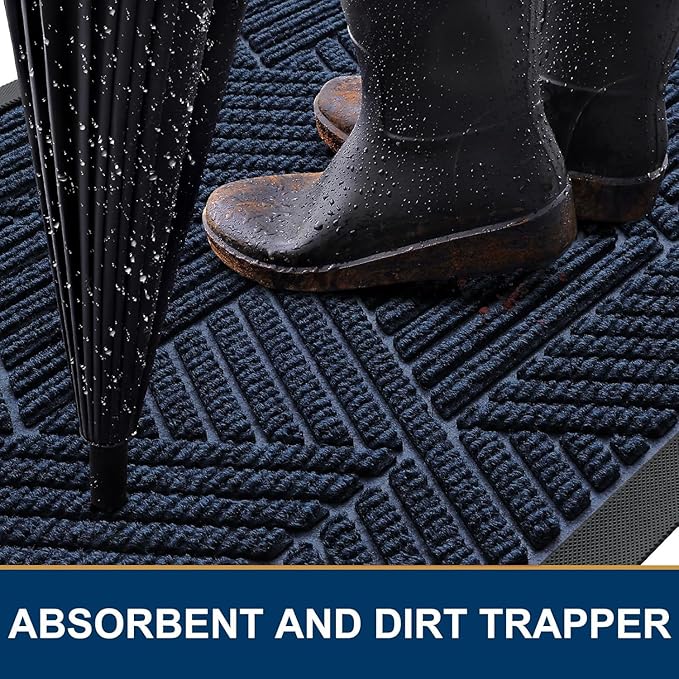 Smiry Front Door Mat Outside Entrance, Heavy Duty Sturdy Natural Rubber Doormat, Trap Dirt and Moisture, Easy Clean Low Profile Welcome Floor Mats for Indoor Outdoor Entry, 47x23 Inch, Navy Blue