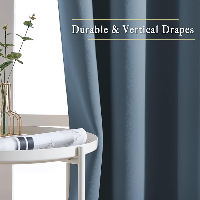 NICETOWN Room Darkening Drapes for Nursery - (52 inches Width by 108 inches Length, Smoky Blue, 1 Pair) Light Blocking Curtain Panels for Bedroom Boys Room, Soft Fabric Window Treatment