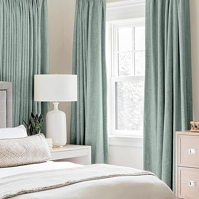 MIULEE Linen Texture 90 Inches Curtains for Bedroom 100% Blackout Thermal Insulated Seafoam Green Curtains Grommet Room Darkening Drapes for Living Room Nursery 52x90 Inch (2 Panels)