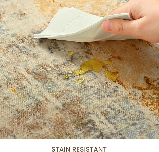 Area Rug 4x6 Beige Rug Washable Boho Rugs Non Slip Low Pile Abstract Small Carpet for Entryway, Bedroom, Kitchen, Classroom, Kids Room, Office, Dorm, Dining Room Light Tan