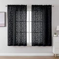 Lecloud Leia Black Sheer Curtains for Bedroom Decor 54 Inch Length 2 Pcs, Jacquard Leaf Textured Light Filtering Voile Living Room Curtains, Dual Rod Pockets Drapes, Each Panel 42" W x 54" L