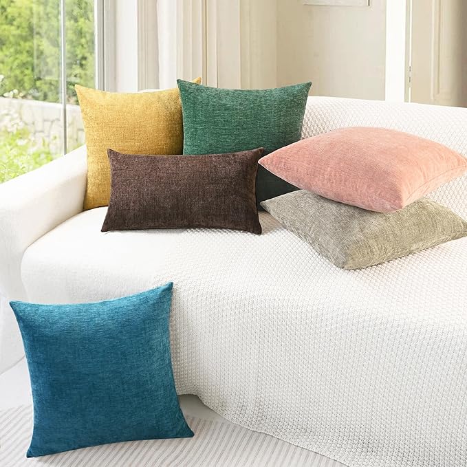 CaliTime Throw Pillow Covers Decorative 26 X 26 Inches Pack of 2 Cozy Chenille Cushion Cases for Couch Sofa Bed Living Room Home Gold