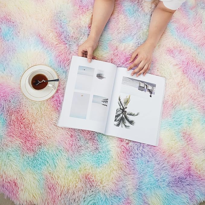 Shag Area Rug for Bedroom 5x8,Fluffy Area Rugs for Living Room,Soft Fuzzy Rug Non-Shedding Indoor Plush Carpet for Kids Bedroom Nursery Dorm Home Decor,Rainbow