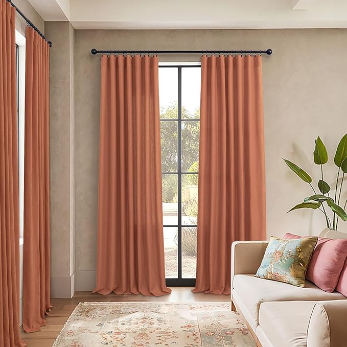 Pitalk Boho Curtains for Bedroom 2 Panels Rust Terracotta Colored Rod Pocket Back Tab Door Curtains Linen Sheer Bohemian Curtain for Living Room Ceiling to Floor Length Extra Wide 52 x 96 Inch Long