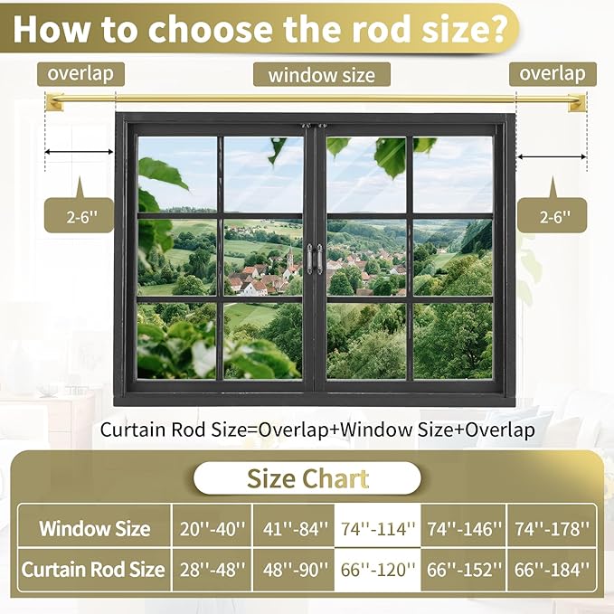 Gold Curtain Rods for Windows 66-120Inch(5.5-10ft) Heavy Duty French Return Rod, Wrap Around Blackout Curtain Rods, Long Adjustable Room Darkening Drapery Rod for Bedroom, Living Room Outdoor Patio