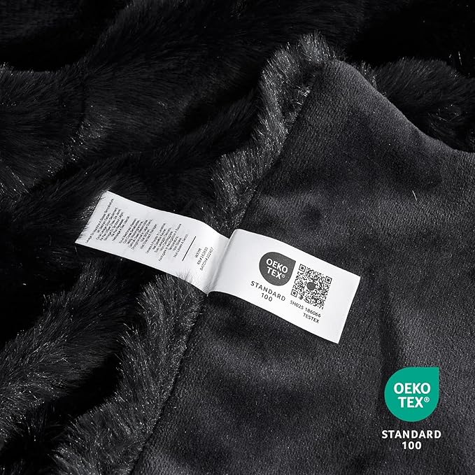 Cozy Bliss Faux Fur Throw Blanket for Couch, Fuzzy Soft Plush Thick Bubble Blanket for Sofa Bedroom Living Room, 60 * 80 Inches Black