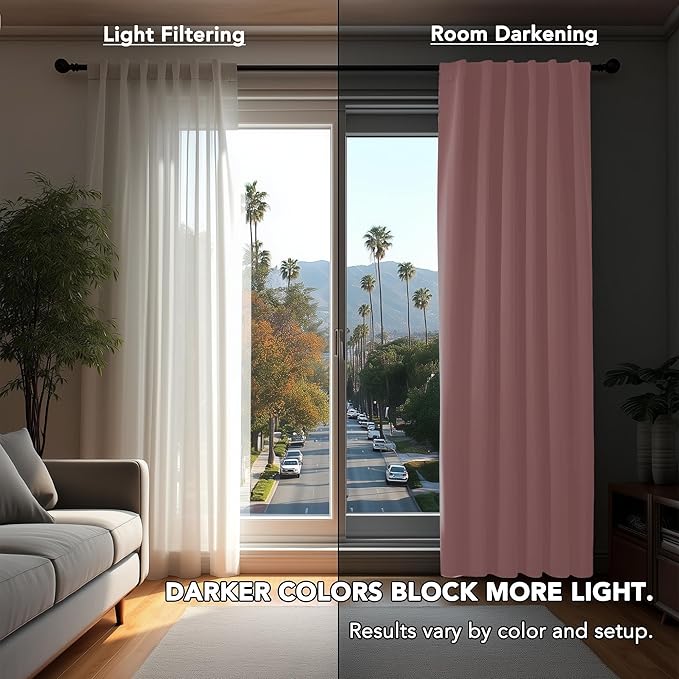 Deconovo Room Darkening Curtains Back Tab and Rod Pocket Curtains Thermal Insulated Blackout Curtains for Bedroom 52Wx72L Inch Coral Pink Set of 2
