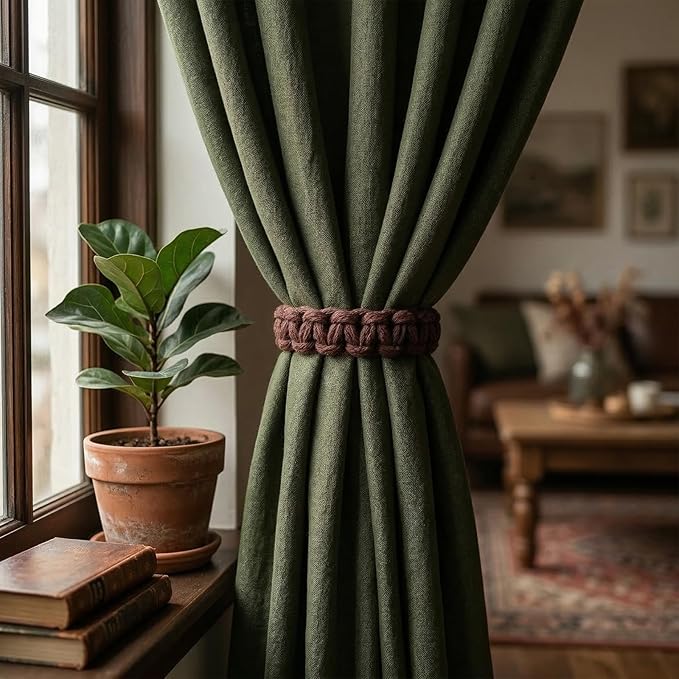Ptwola 4 Pack Braided Curtain Tiebacks Boho Elegant Rustic Curtain Holdbacks Tie Backs Holders Set Simple Light Weight Drapes Decorative Accessories Handmade for Home Office Bedroom Window