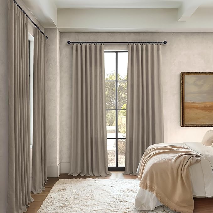 Pitalk Back Tab Linen Curtains 96 inches Long 2 Panels Set for Living Room Sliding Glass Door Dark Taupe Semi Sheer Curtains Light Filtering Canvas Cloth Linen Drapes 96 inch Floor to Ceiling Length
