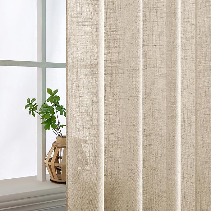 MIULEE Light Taupe Linen Curtains 108 Inches Long 2 Panels for Bedroom Living Room, Soft Linen Textured Window Drapes Semi Sheer Light Filtering Back Tab Rod Pocket Farmhouse Modern Burlap Look Decor