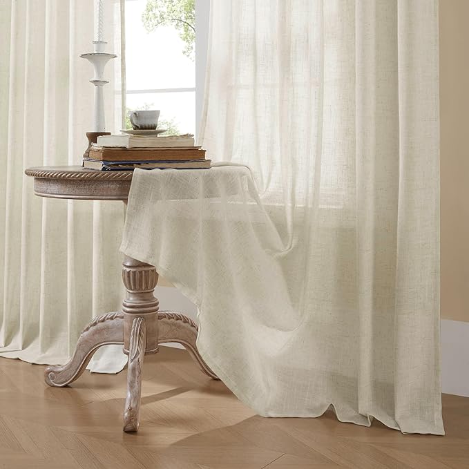 Joydeco Linen Curtains 90 Inch Length 2 Panel Sets,Light Filtering Curtains for Bedroom 52 Inch Wide Living Room Drapes with Back Tabs & Rod Pockets (W52 x L90 Inch, Beige)