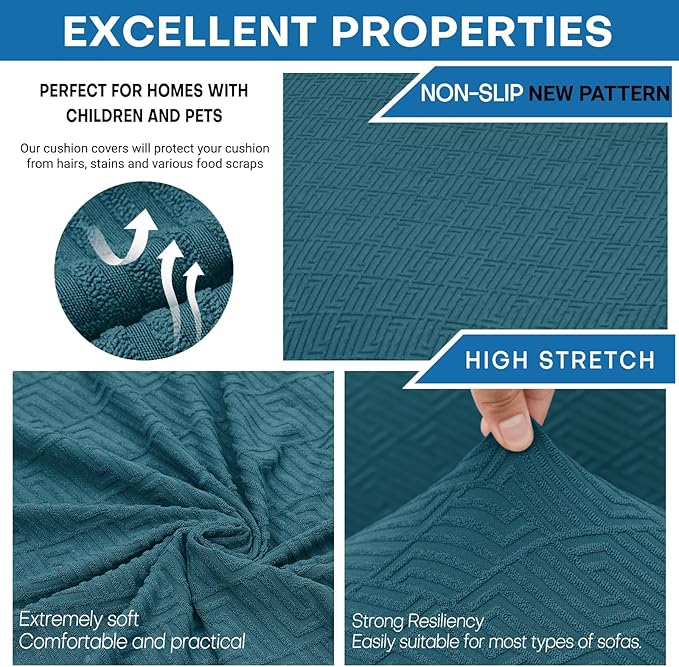 XINEAGE New 4 Pieces Couch Covers for 3 Cushion Couch Super Stretch Thick Soft Sofa Cover Anti Slip Sofa Slipcover Dogs Cats Furniture Protector (Peacock Blue, 71"-91")
