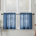 Simplebrand Sheer Dusty Blue Kitchen Curtains 24 Inch Length Tier Curtains 2 Panels, Light Filtering Geometric Jacquard Clip Textured Semi Sheer Short Window Curtains for Bathroom, 30x24 inch