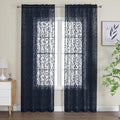 OWENIE Furman Extra Long Sheer Curtains 96 inches Long for Bedroom Living Room 2 Panels Set, Lightweight Airy Jacquard Clip Farmhouse Curtains, Modern Top Dual Rod Pocket, Navy Blue, 40Wx96L inch