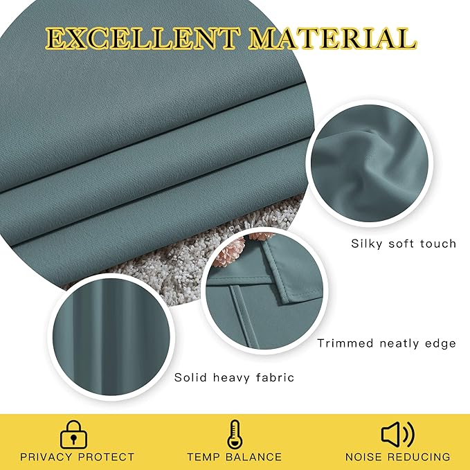 NICETOWN Blackout Curtains 63 Length - Grommet Window Treatment Thermal Insulated Solid Room Darkening Drapes for Living Room, Greyish Blue, 2 Panels, W52 x L63