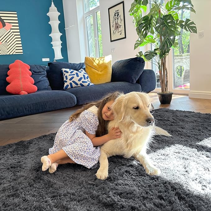 OLANLY 6x6 Area Rugs for Living Room Bedroom, Machine Washable Soft Fluffy Shaggy Bedside Rug, Indoor Floor Carpet for Kids Girls and Boys, Dorms, Nursery Rooms, Home Decor Aesthetic, Grey