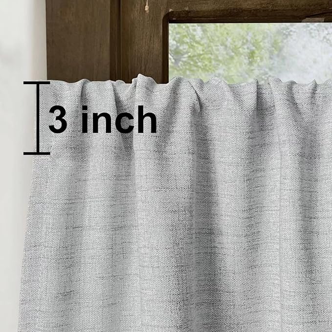 Oindec Faux Linen Kitchen Curtains 24 Inch Length Cafe Curtain Tiers for Living Room Basement Bathroom Windows Country Rustic Small Short Curtains, Set of 2, Grey