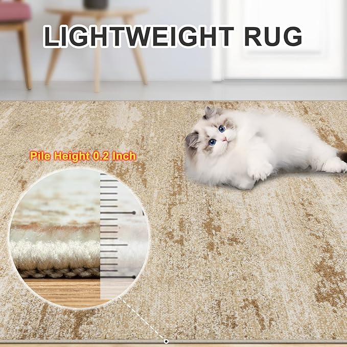 Area Rugs 9x12 Living Room - Washable Rug Modern Abstract Soft Large Neutral Non-Slip Carpet Indoor Floor Stain Resistant Thin Carpets for Bedroom Dining Room Farmhouse Nursery Home Office Beige