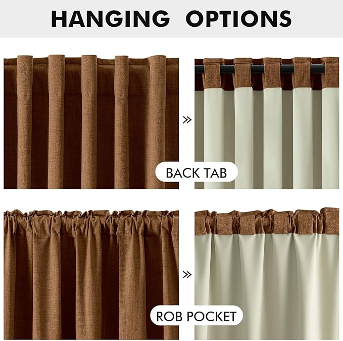 MIULEE 100% Blackout Linen Curtains for Bedroom, Brown Solid Luxury Decor Thermal Insulation Room Darkening Drapes for Living Room Nursery Back Tab Rod Pocket 42 x 84 Inches, 2 Panels