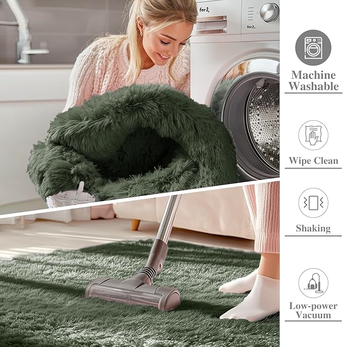 OLANLY 6x9 Machine Washable Large Area Rugs for Living Room, Bedroom, Soft Fluffy Shaggy Bedside Rug, Indoor Floor Carpet for Kids Girls and Boys, Dorms, Nursery, Home Decor Aesthetic, Olive Green