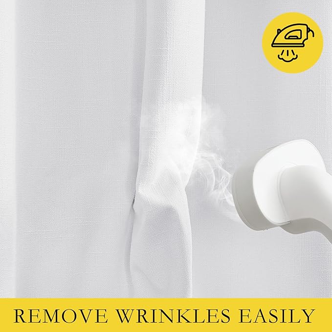 NICETOWN 100% Absolutely Blackout Linen Curtains with Thermal Insulated White Liner, White, 42 inches Wide, 90 inches Length Energy Saving Curtains for Living Room 2 Panels Set, Vertical Blinds