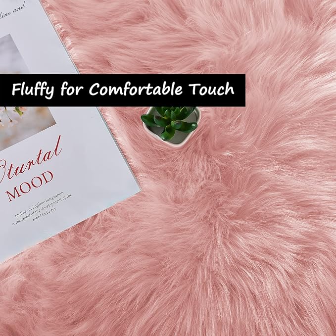 Goolela Pink Area Rugs 10x12 Fluffy Fuzzy Furry Rug for Girls Bedroom Living Room Faux Sheepskin Fur Shaggy Plush Rectangle