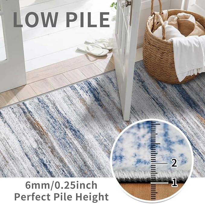 3x18 Washable Hallway Runner Rug: Extra Long Runners for Entryway Living Room Dining Room - Stain and Water Resistant Rugs with Non-Slip Backing - Soft Low-Pile Carpet 18ft Navy Grey