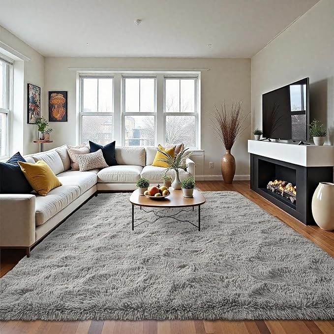 LOCHAS Ultra Soft Indoor Modern Area Rugs Fluffy Living Room Carpets for Children Bedroom Home Decor Nursery Rug 5.3x7.5 Feet, Gray