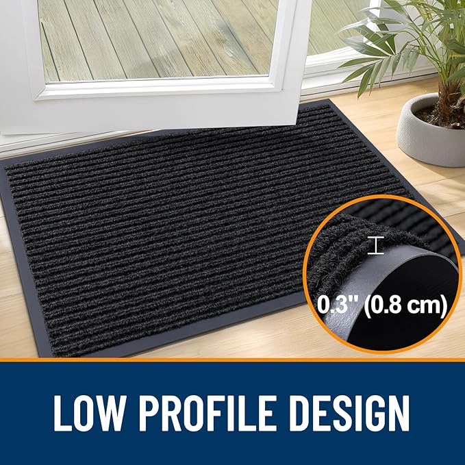 OLANLY Front Door Mat Indoor Outdoor Entrance, Waterproof Heavy Duty Doormat, Fade Resistant, Low Profile, Easy Clean Patio Porch Welcome Floor Mats for Entry, 47x17, Black