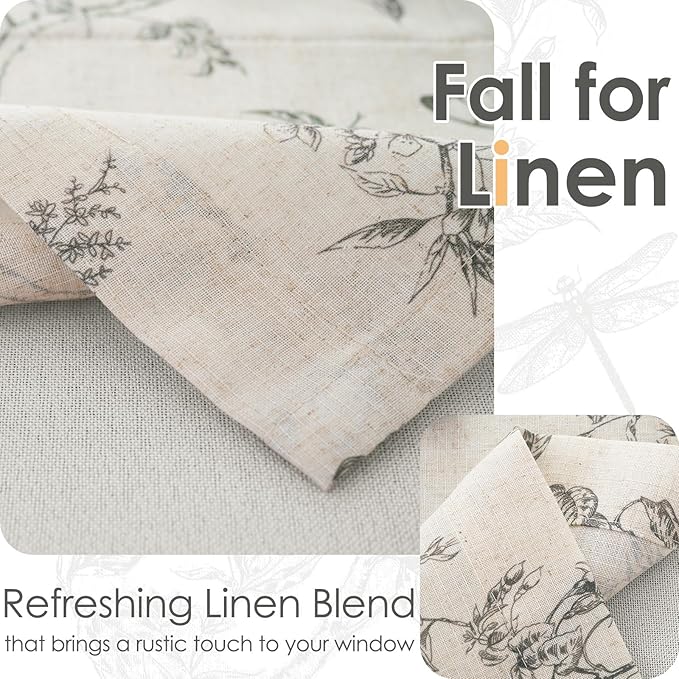 jinchan Floral Curtain Valance for Windows 16 Inch Linen Valance for Kitchen Living Room Rustic Cottage Farmhouse Flower Butterfly Curtain Rod Pocket 1 Panel Double Layer Blackout Grey on Beige