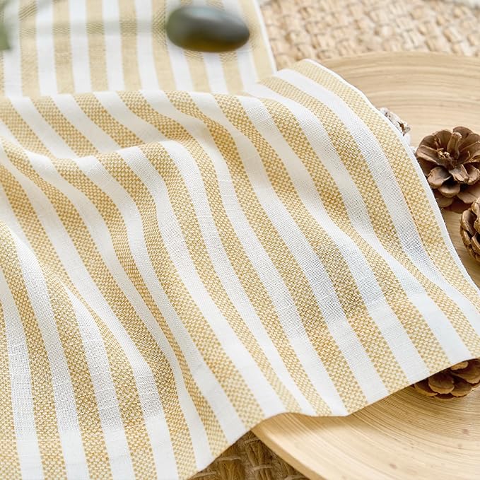 jinchan Linen Stripe Valance for Window 16 Inch Modern Rustic Farmhouse Valance for Kitchen Living Room Bathroom Window Treatment Light Filtering Rod Pocket 1 Panel Mustard Yellow on Linen