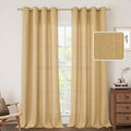 LAMIT Linen Curtains 90 Inch for Bedroom, Grommet Thick Linen Textured Sheer Curtains Light Filtering Privacy Burlap Drapes for Living Room, Set of 2 Panels, 52 x 90 Inch, Caramel Brown
