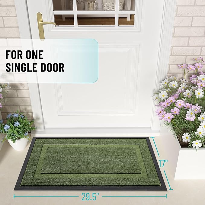 OLANLY Front Door Mat Indoor Outdoor Entrance, Waterproof All-Season, All-Weather Doormat, Sturdy Natural Rubber, Low Profile, Easy Clean Patio Porch Entryway Mat, 47x17, Classic Green