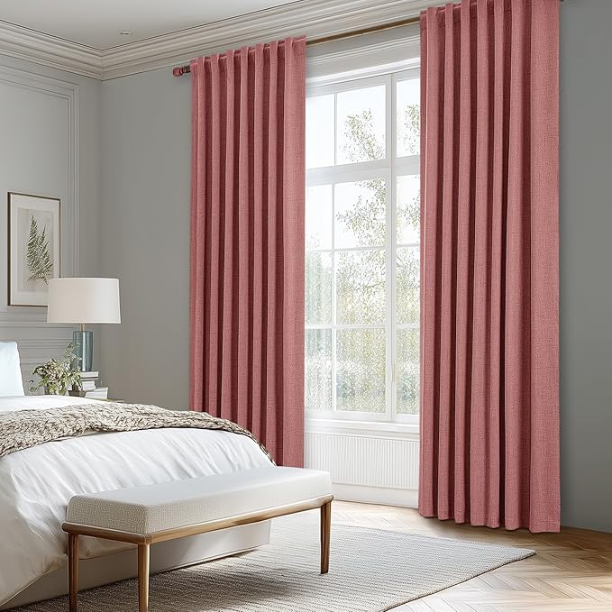 MIULEE 100% Blackout Linen Curtains for Bedroom, Dusty Rose Solid Luxury Decor Thermal Insulation Room Darkening Drapes for Living Room Nursery Back Tab Rod Pocket 42 x 72 Inches, 2 Panels