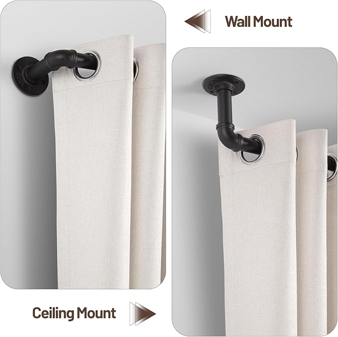 Zeerobee Curtain Rods for Windows 120 to 240, 1 Inch Industrial Wrap Around Black Curtain Rod, Indoor/Outdoor Room Divider Adjustable Drapery Pole, 120"-240"