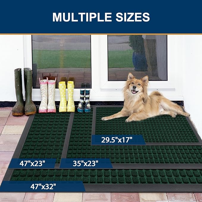 Smiry Front Door Mat Outside Entrance, Heavy Duty Natural Rubber Doormat, Non Slip, Trap Dirt and Moisture, Easy Clean, Low Profile Welcome Floor Mats for Indoor Outdoor Entry, 71x23 Inch, Black Green
