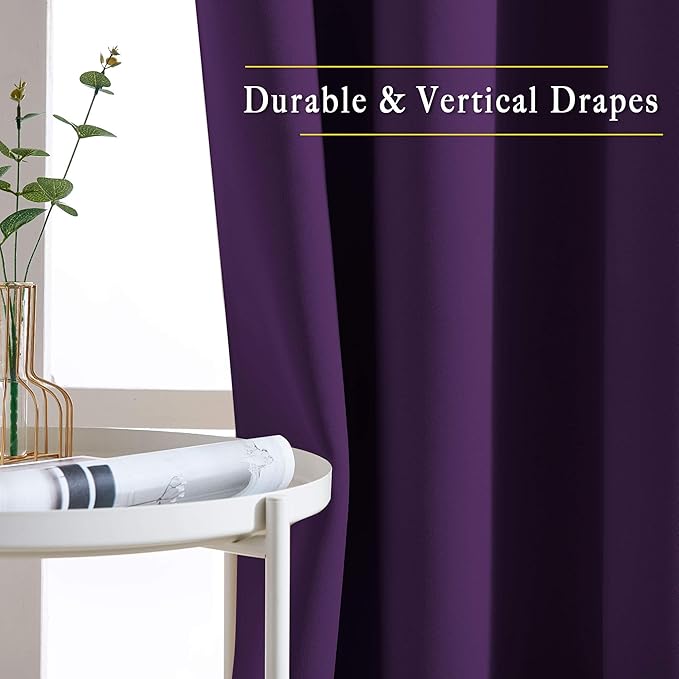 NICETOWN Kitchen Blackout Curtains and Drapes - Triple Weave Energy Saving Thermal Insulated Solid Grommet Blackout Panels for Patio (1 Pair, 66 inches by 90 Inch, Royal Purple)